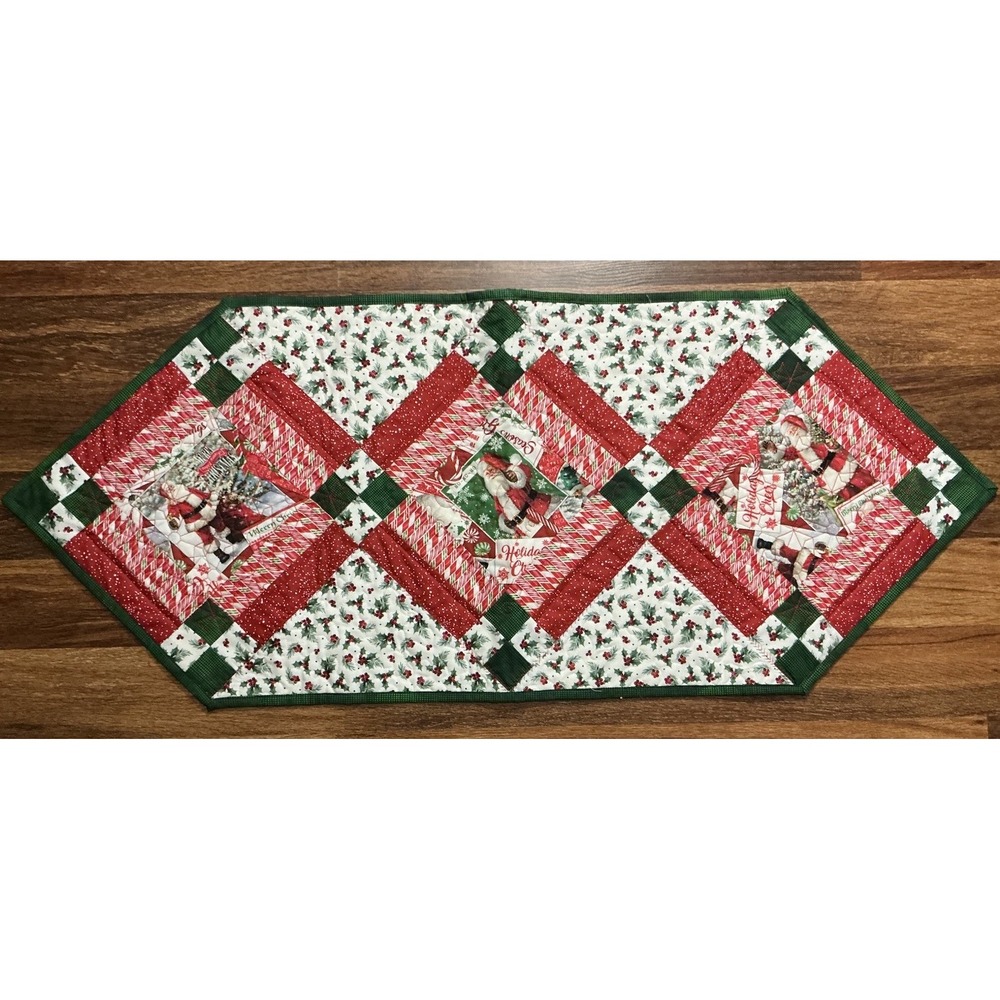 Handmade Patchwork Christmas Table Runner Santa Claus & Holly